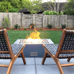 The Outdoor Plus Quad Concrete Fire Pit with Yellow Flame in Outdoor View