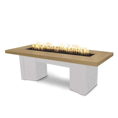 The Outdoor Plus Alameda Fire Table with White Base and Brown on Top