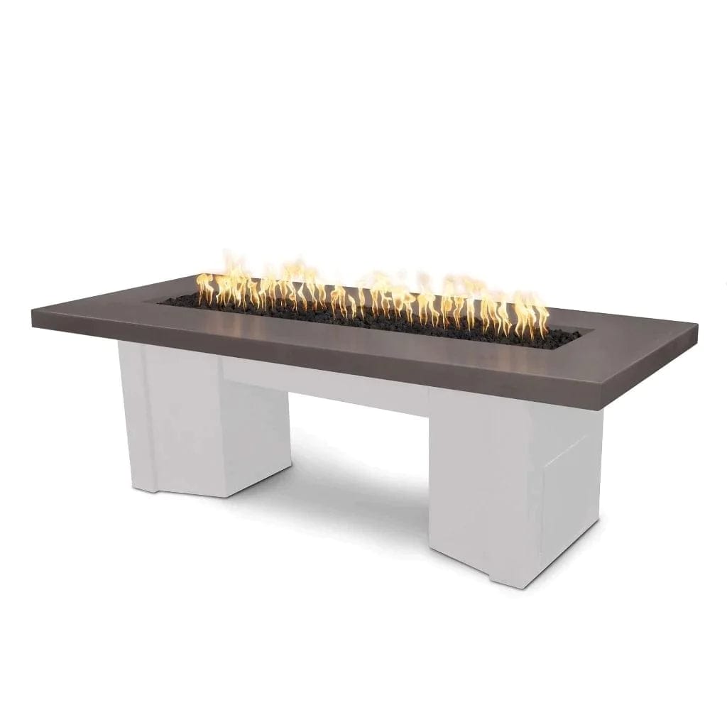 The Outdoor Plus Alameda Fire Table with White Base and Ash on Top