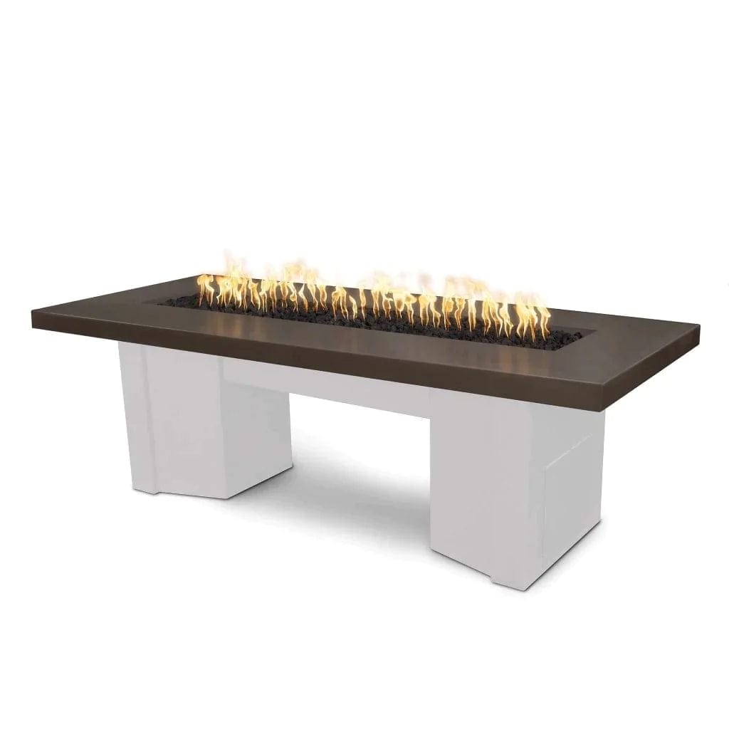 The Outdoor Plus Alameda Fire Table with White Base and Chocolate on Top