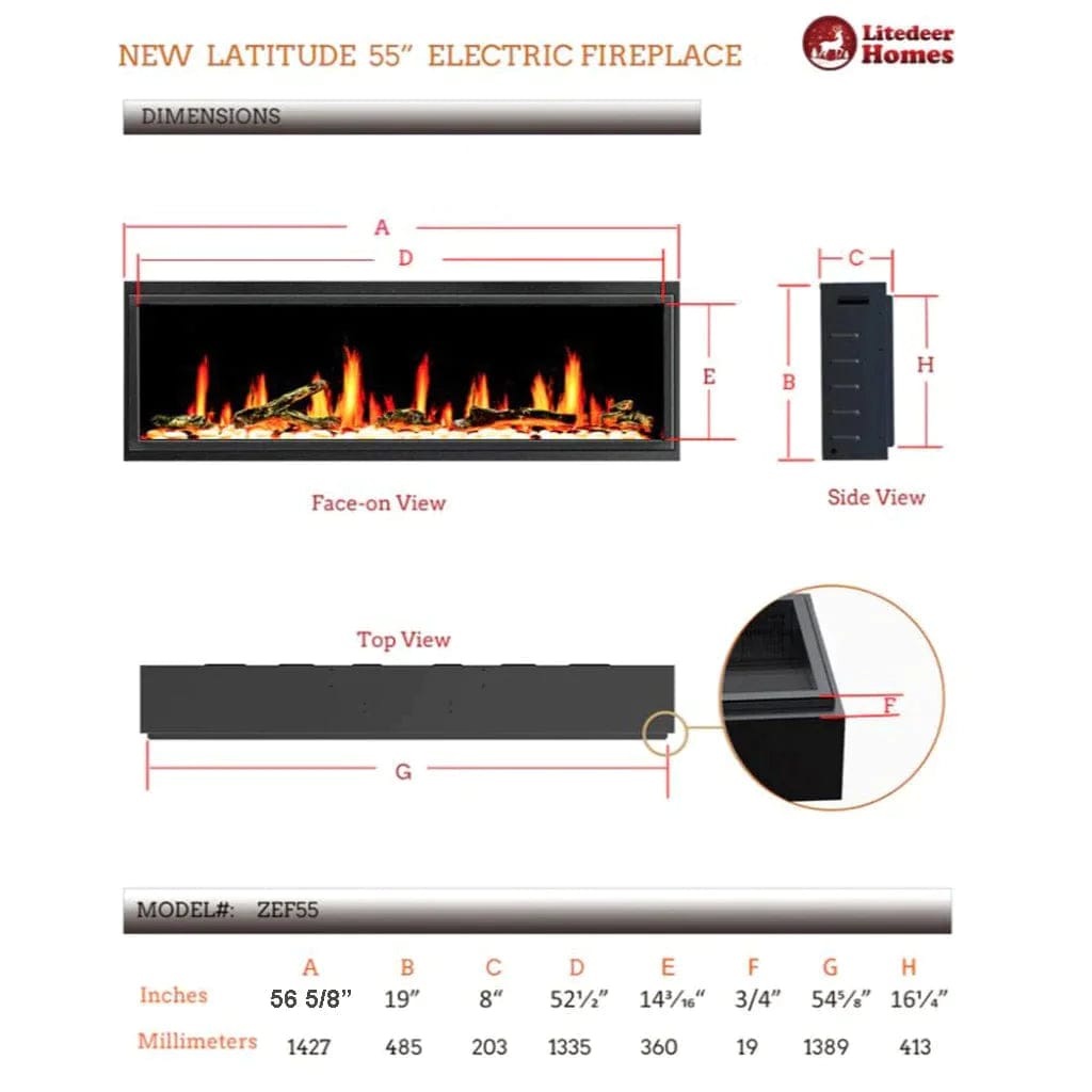 Litedeer Homes Latitude Series Ultra Slim Built-in Electric Fireplace