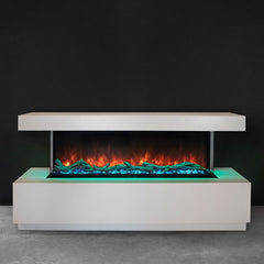 Modern Flames Pro Multi-Sided Built In Electric Fireplace with White Finish Set and Black Background