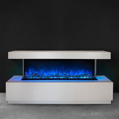 Modern Flames Pro Multi-Sided Built In Electric Fireplace with White Finish Blue Flames and Black Background
