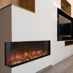 Modern Flames Pro Multi-Sided Built In Electric Fireplace with White Finish Wall and TV on the Right