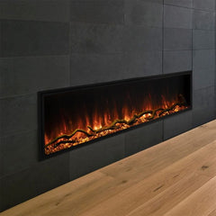 Modern Flames Built In Electric Fireplace and Light Red Flames with Matte Black Finish Wall