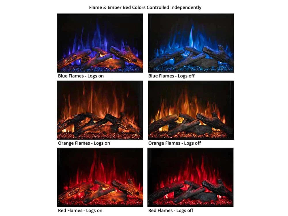 Modern Flames 42-inch Redstone Fireplace Flame & Ember Bed Colors Controlled Independently with Blue Flames Logs On Off, Orange Flames Logs On Off, and Red Flames Logs On Off