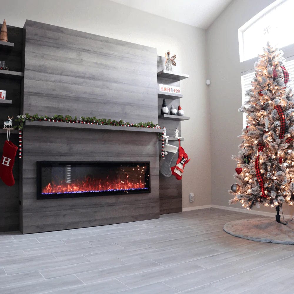 Modern Flames Allwood Fireplace Wall System in Living Room with Christmas Tree