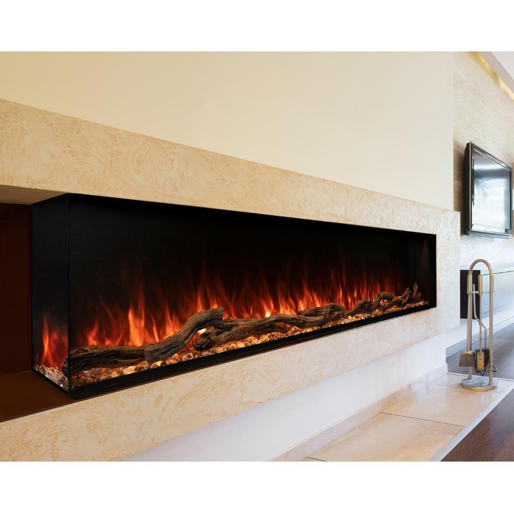 Modern Flames Built In Electric Fireplace Cream White Wall Finish with Tv on the Right side