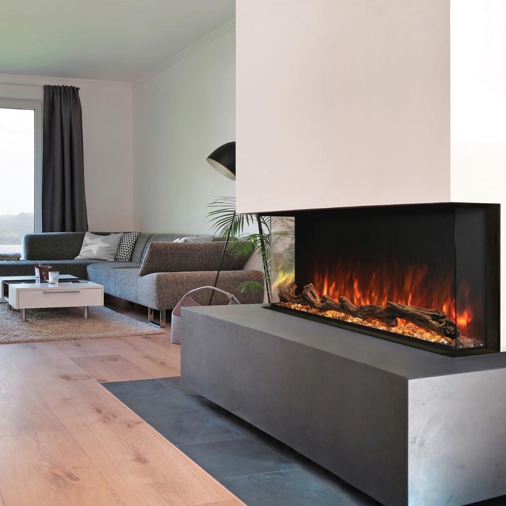 Modern Flames Built In Electric Fireplace Set View with Red Flames in the Living Room