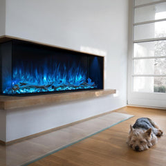 Modern Flames Built In Electric Fireplace Set View with Dog Asleep