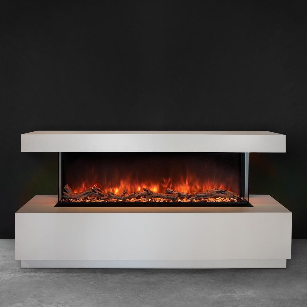 Modern Flames Built In Electric Fireplace with White Finish Set and Black Background