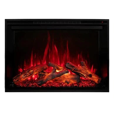 Redstone Electric Built-In Fireplace 36" On White Background with Logs and Red Flames