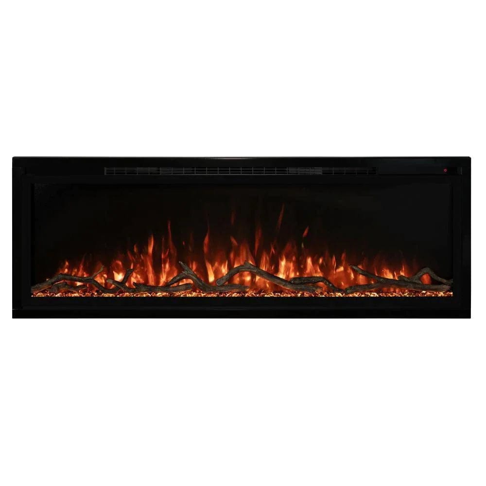 Modern Flames Spectrum Slimline Wall Mount Recessed Electric Fireplace with Orange Flame and White Background