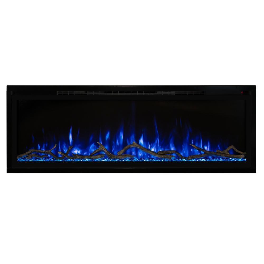 Modern Flames Spectrum Slimline Wall Mount Recessed Electric Fireplace with Blue Flame and White Background