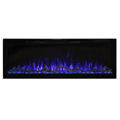 Modern Flames Spectrum Slimline Wall Mount Recessed Electric Fireplace with Violet Flame and White Background