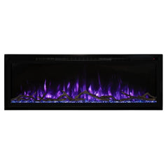 Modern Flames Spectrum Slimline Wall Mount Recessed Electric Fireplace with Purple Flame and White Background