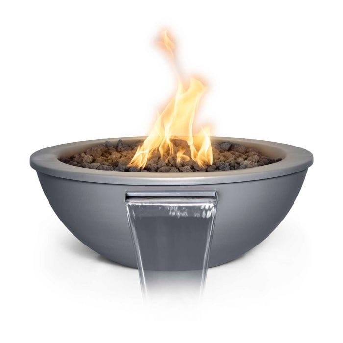 The Outdoor Plus 27-inch Sedona Fire and Water Bowl Pewter Finish with White Background
