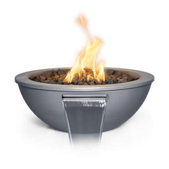 The Outdoor Plus 27-inch Sedona Fire and Water Bowl Pewter Finish with White Background