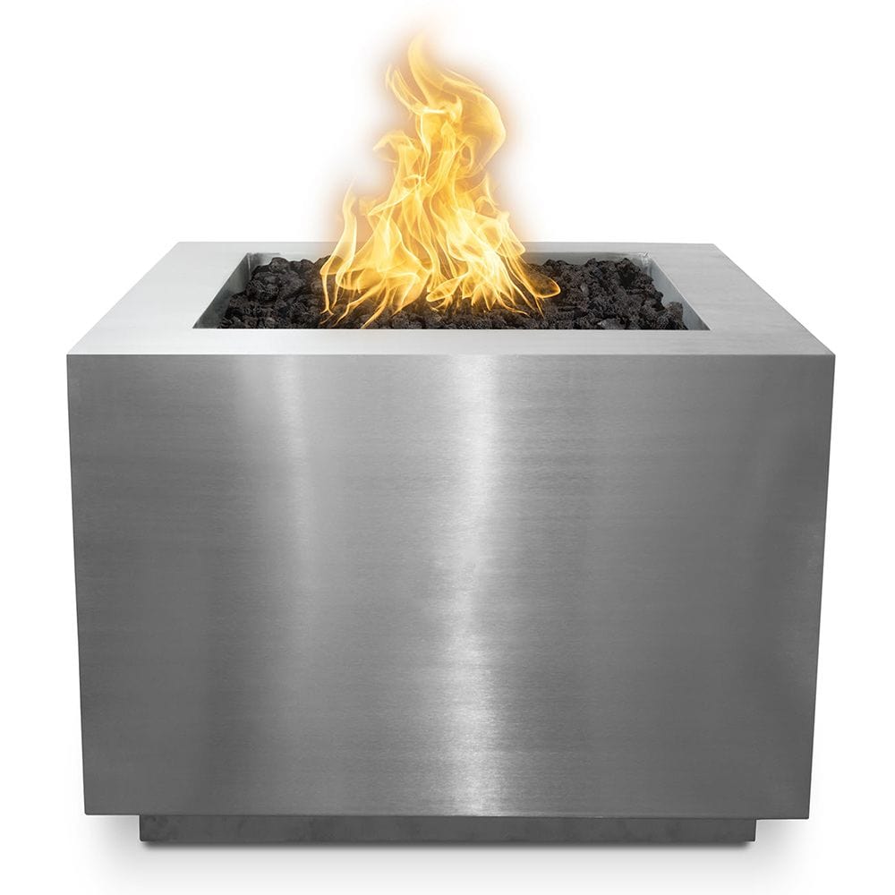 The Outdoor Plus Forma Fire Pit Stainless Steel Finish with White Background