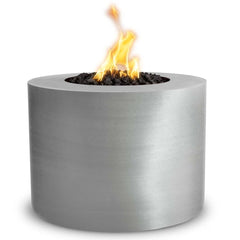 The Outdoor Plus Beverly Fire Pit Stainless Steel Finish with White Background