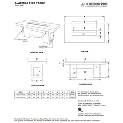 The Outdoor Plus Alameda Fire Table Specification Drawing