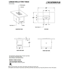 The Outdoor Plus Linear Bella Fire Table Specification Drawing