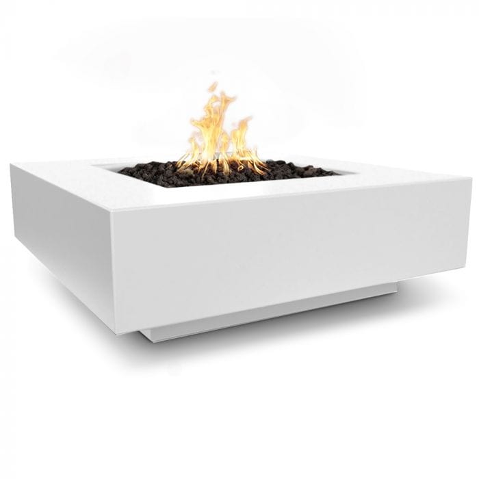 The Outdoor Plus Cabo Fire Pit Square Limestone Finish with White Background