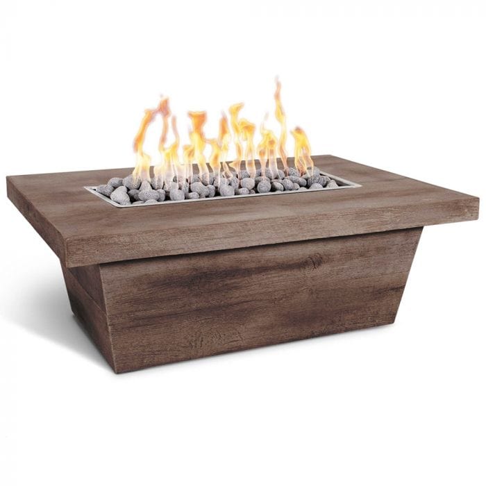 The Outdoor Plus Carson Fire Pit Table Oak Finish with White Background