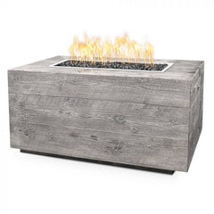 The Outdoor Plus Catalina Fire Pit Table Wood Grain Ivory Finish with White Background