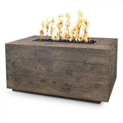The Outdoor Plus Catalina Fire Pit Table Wood Grain Oak Finish with White Background
