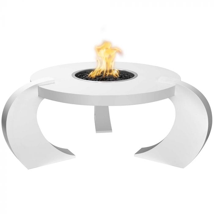 The Outdoor Plus Frisco Fire Pit Stainless Steel White Finish with White Background
