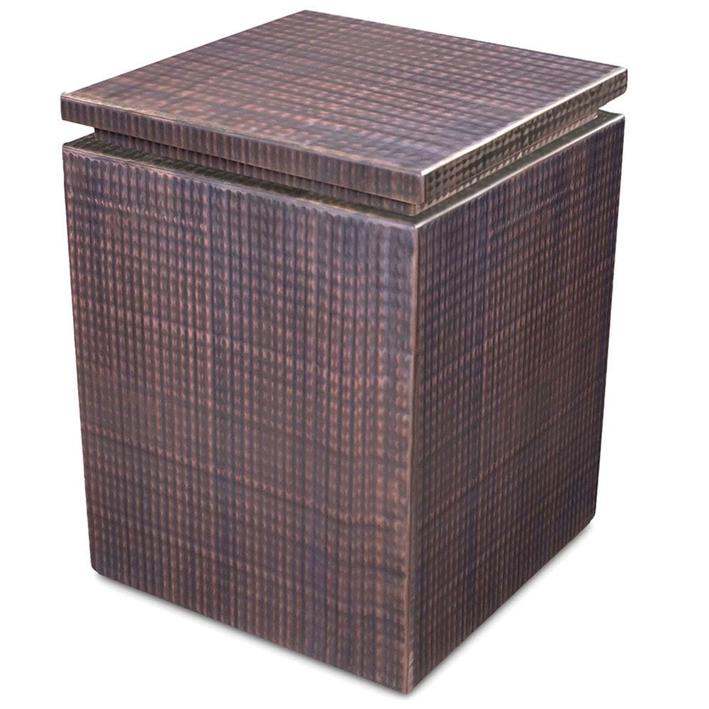 The Outdoor Plus LP Tank Enclosure with Removable Top Hammered Copper Finish with White Background