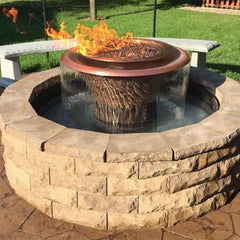 The Outdoor Plus 60-inch Olympian 360 Spill Fire and Water Fountain Hammered Copper Finish Garden View
