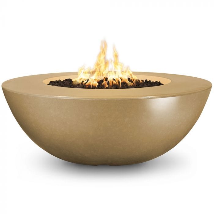 The Outdoor Plus Sedona Wide Ledge Concrete Fire Pit Brown Finish in White Background