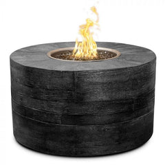 The Outdoor Plus Sequoia Wood Grain Fire Pit with Woodgrain Ebony Finish in White Background