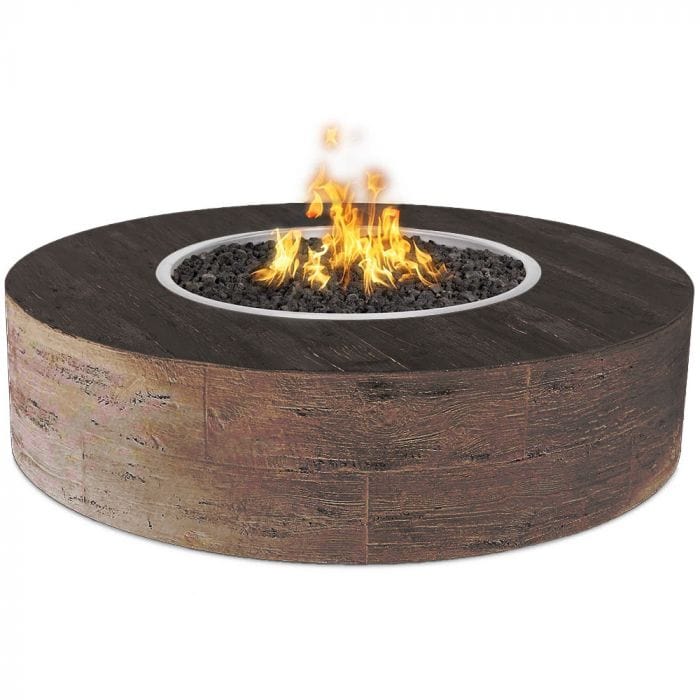 The Outdoor Plus Sequoia Wood Grain Fire Pit with Woodgrain Oak Finish in White Background