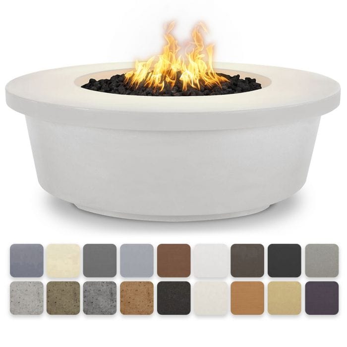 The Outdoor Plus Tempe Concrete Fire Pit with Yellow Flame and Rock Media Available in Different Finishes
