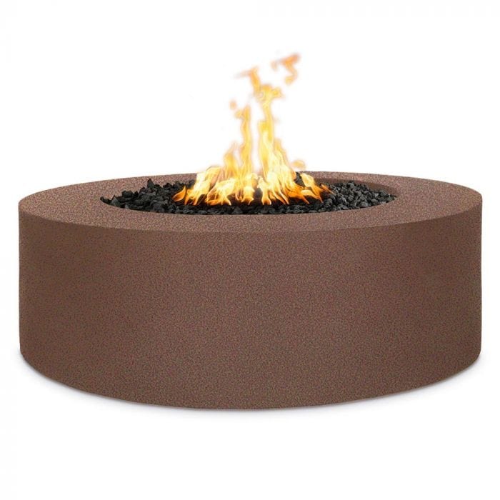 The Outdoor Plus 24-inch Tall Unity Fire Pit with Corten Steel Finish and White Background