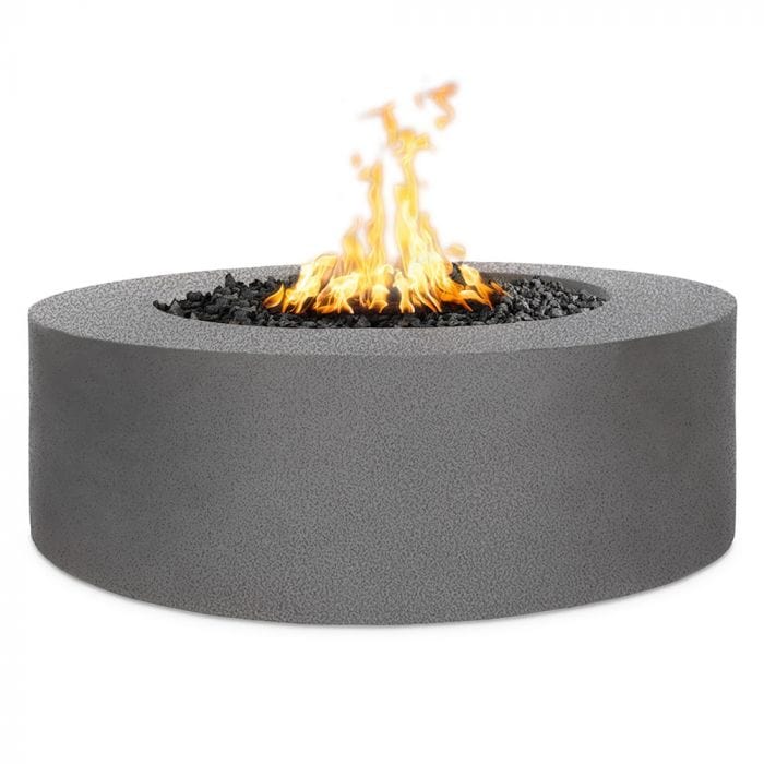 The Outdoor Plus 18-inch Tall Unity Fire Pit light grey finish with White Background