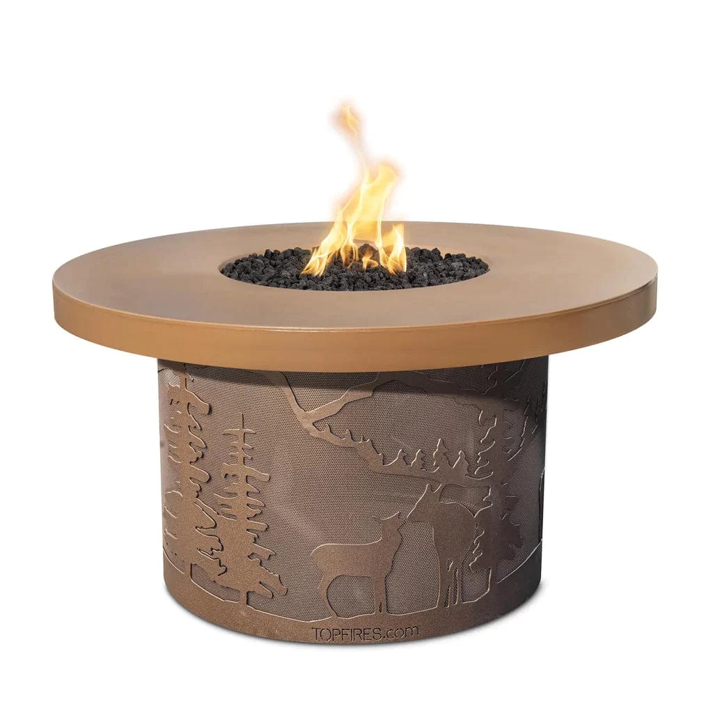 The Outdoor Plus 46-inch Round Outback Fire Pits Cattle Ranch Design with White Background