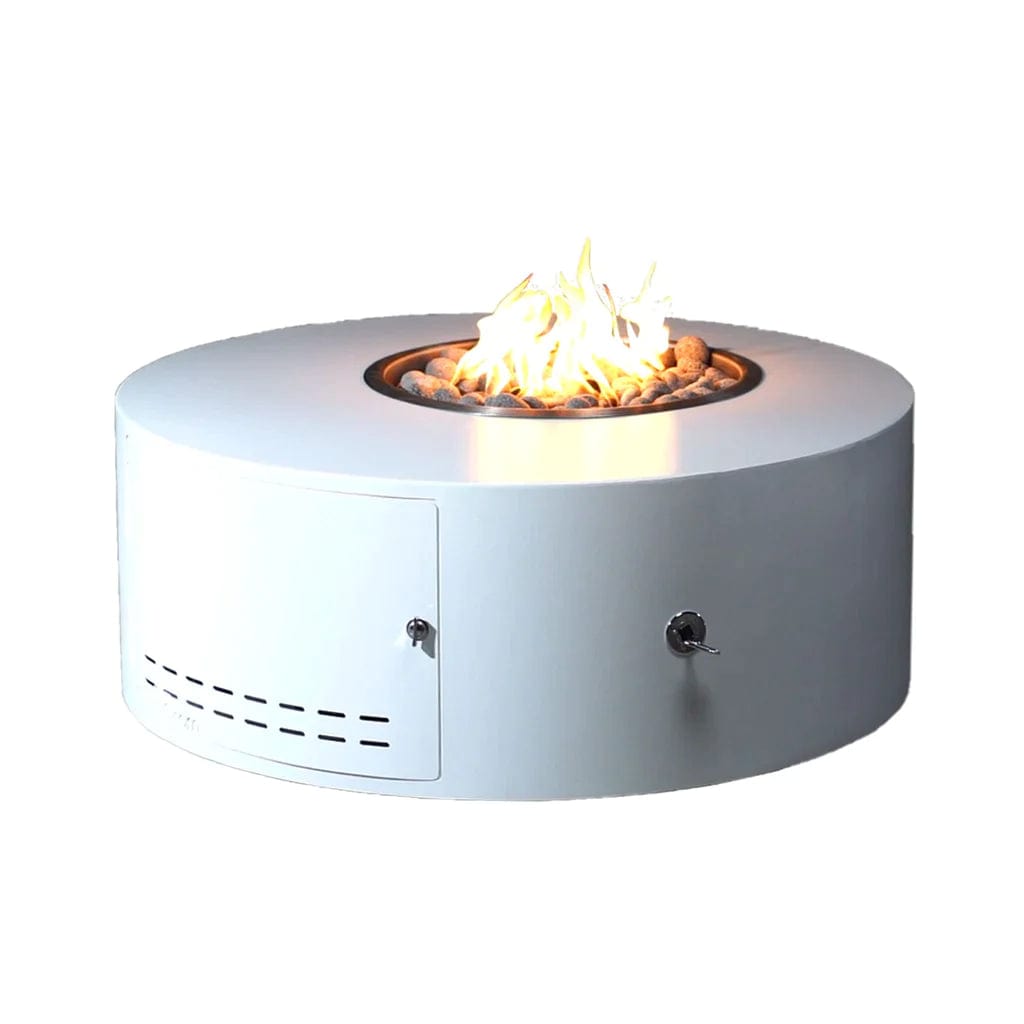 The Outdoor Plus Isla Fire Pit Stainless Steel White Finish with White Background