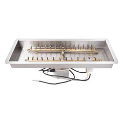 The Outdoor Plus Rectangular Drop-in Pan Brass Bullet H Burner Stainless Steel and Power Supply with White Background