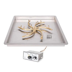 The Outdoor Plus Square Drop-In Pan With Brass Triple S Bullet Burner Available in Different Sizes and Ignition Systems in White Background