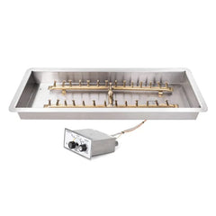 The Outdoor Plus Rectangle Drop-in Pan Brass Bullet H Burner Stainless Steel and Power Control Adjustable Flame with White Background
