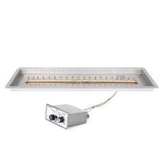 The Outdoor Plus Rectangle Drop-in Pan Brass Bullet Linear Burner Stainless Steel and Power Control Adjustable Flame with White Background