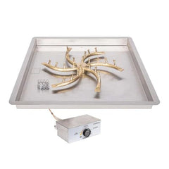The Outdoor Plus Square Drop-In Pan With Brass Triple S Bullet Burner Available in Different Sizes and Ignition Systems in White Background
