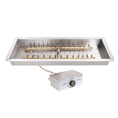 The Outdoor Plus Rectangle Drop-in Pan Brass Bullet H Burner Stainless Steel and Power Control On Off with White Background