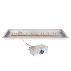 The Outdoor Plus Rectangle Drop-in Pan Brass Bullet Linear Burner Stainless Steel and Power Control On Off with White Background