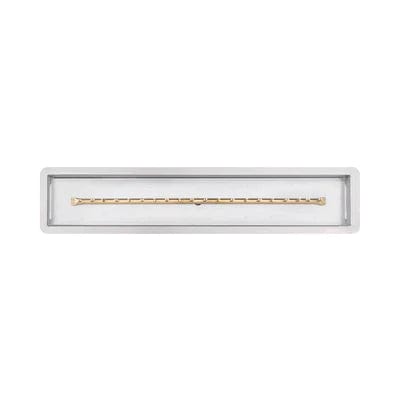 The Outdoor Plus Rectangular Drop-in Pan Brass Linear Burner Stainless Steel with White Background