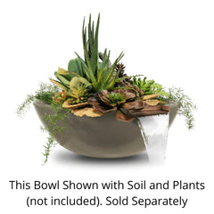 The Outdoor Plus Sedona GFRC Planter and Water Bowl with Plants and Water in White Background